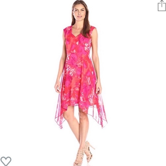 🌺SANDRA DARREN🌺FLORAL CHIFFON SHARKBITE DRESS🌺 - Picture 3 of 10